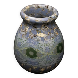 Gerbino vase in mixed clay with blue hues - Vallauris Mid-Century
