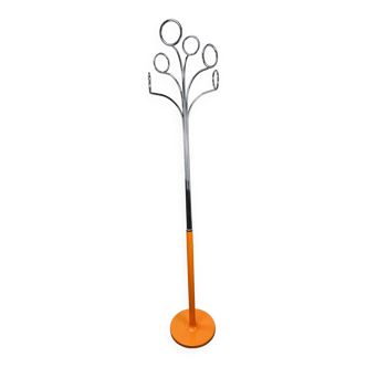 Coat rack 70's orange and chrome by Fase