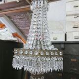 Lustre montgolfière hexagonal,  pendilles de verre, première moitié du XX eme