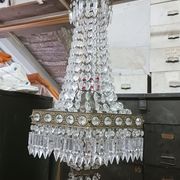 Hexagonal hot air balloon chandelier, glass pendilles, first half of the XX th