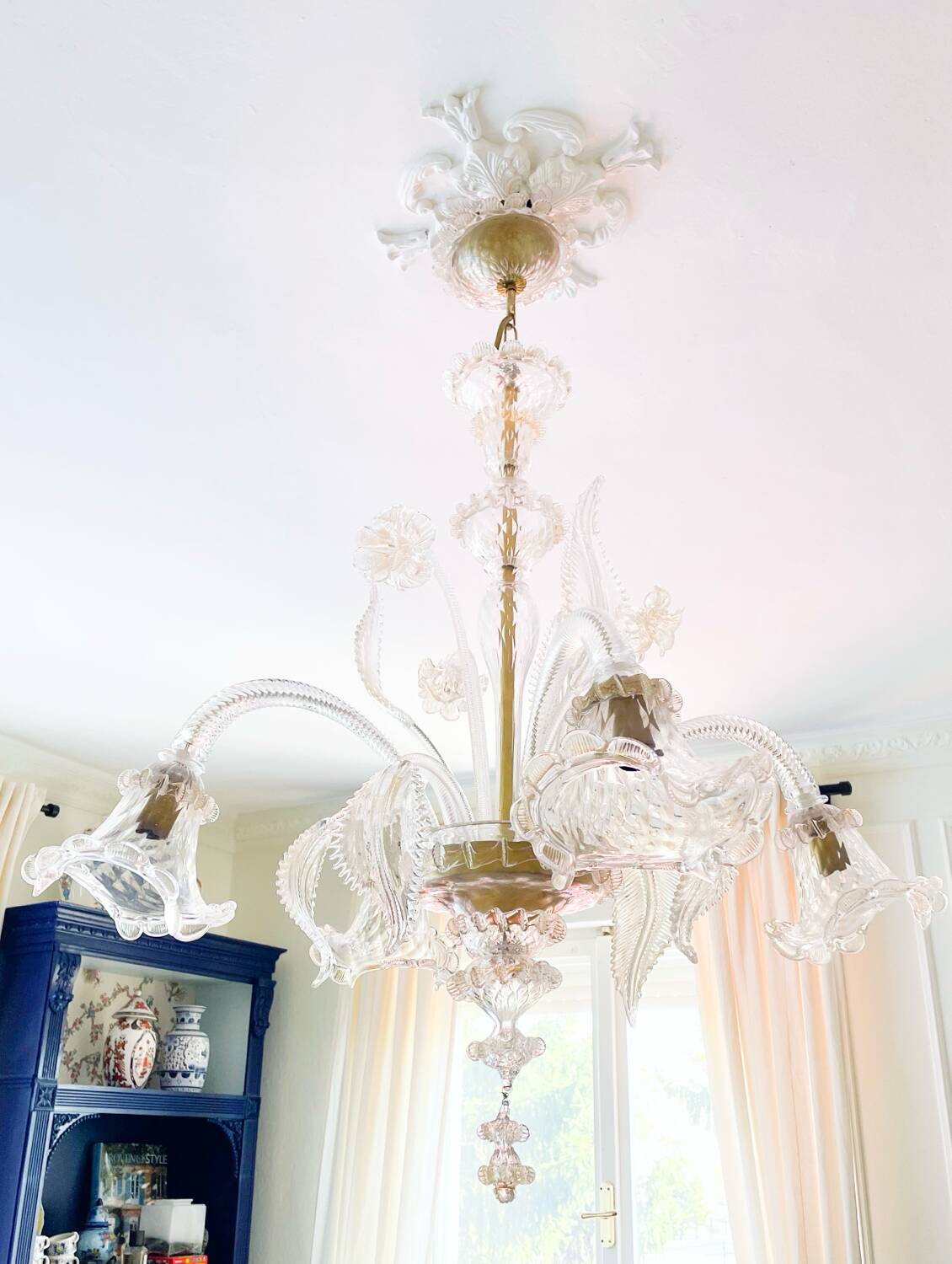 Grand lustre en verre de Murano – 5 bras tulipe