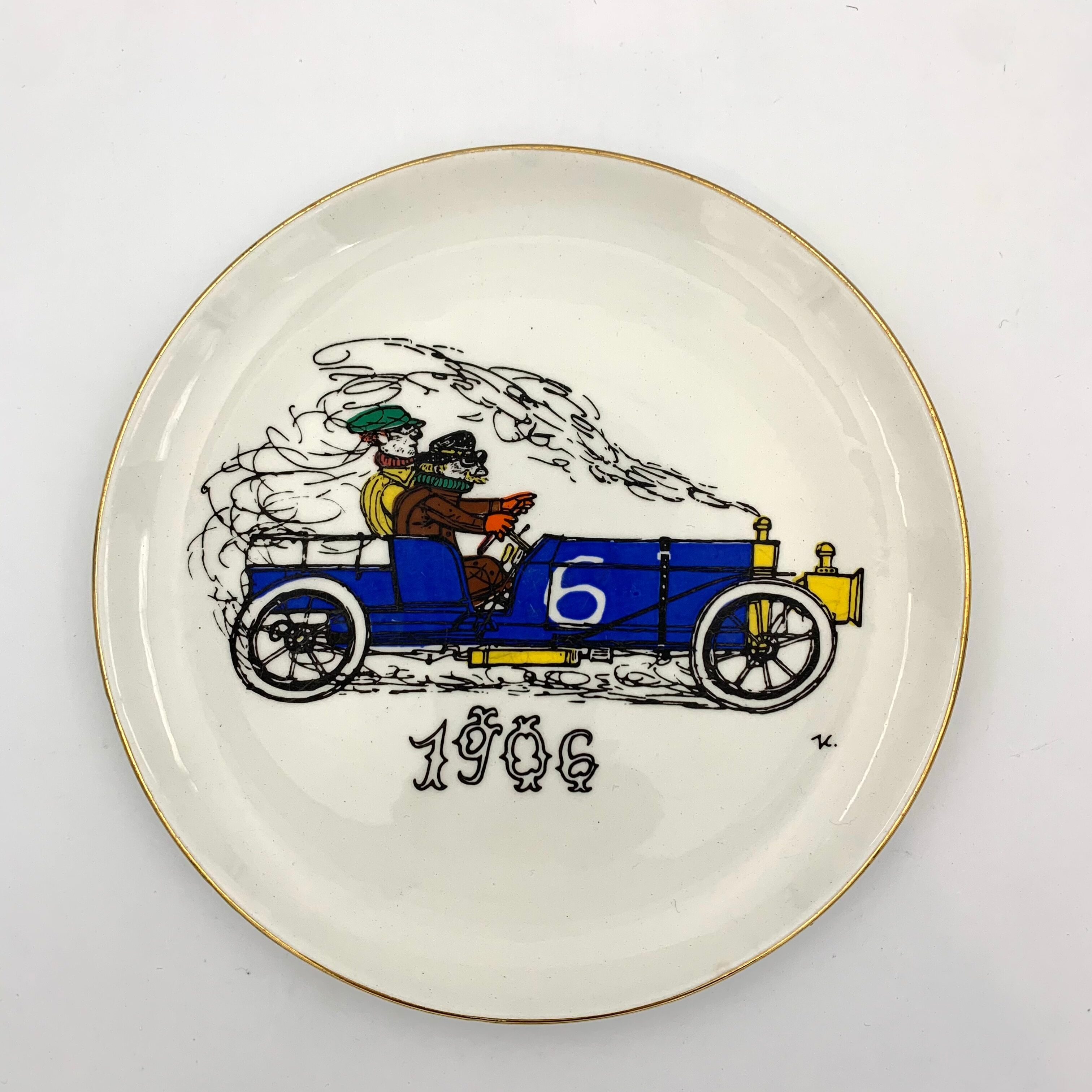 Vintage dessert service in earthenware, signed Jacques Charmoz - Val d'Or GIEN - 1950s