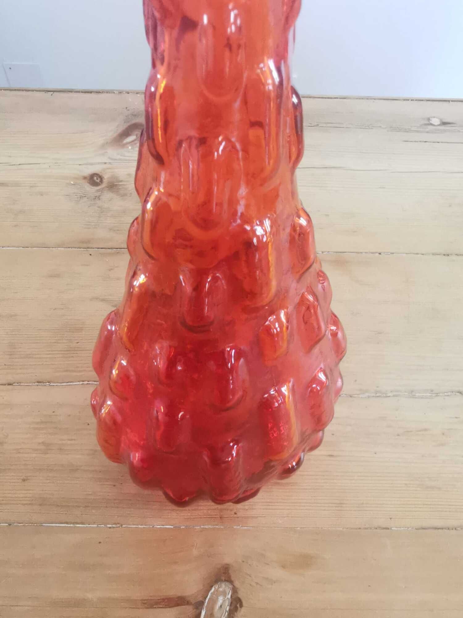 Italian carafe in Empoli glass color orange red 70