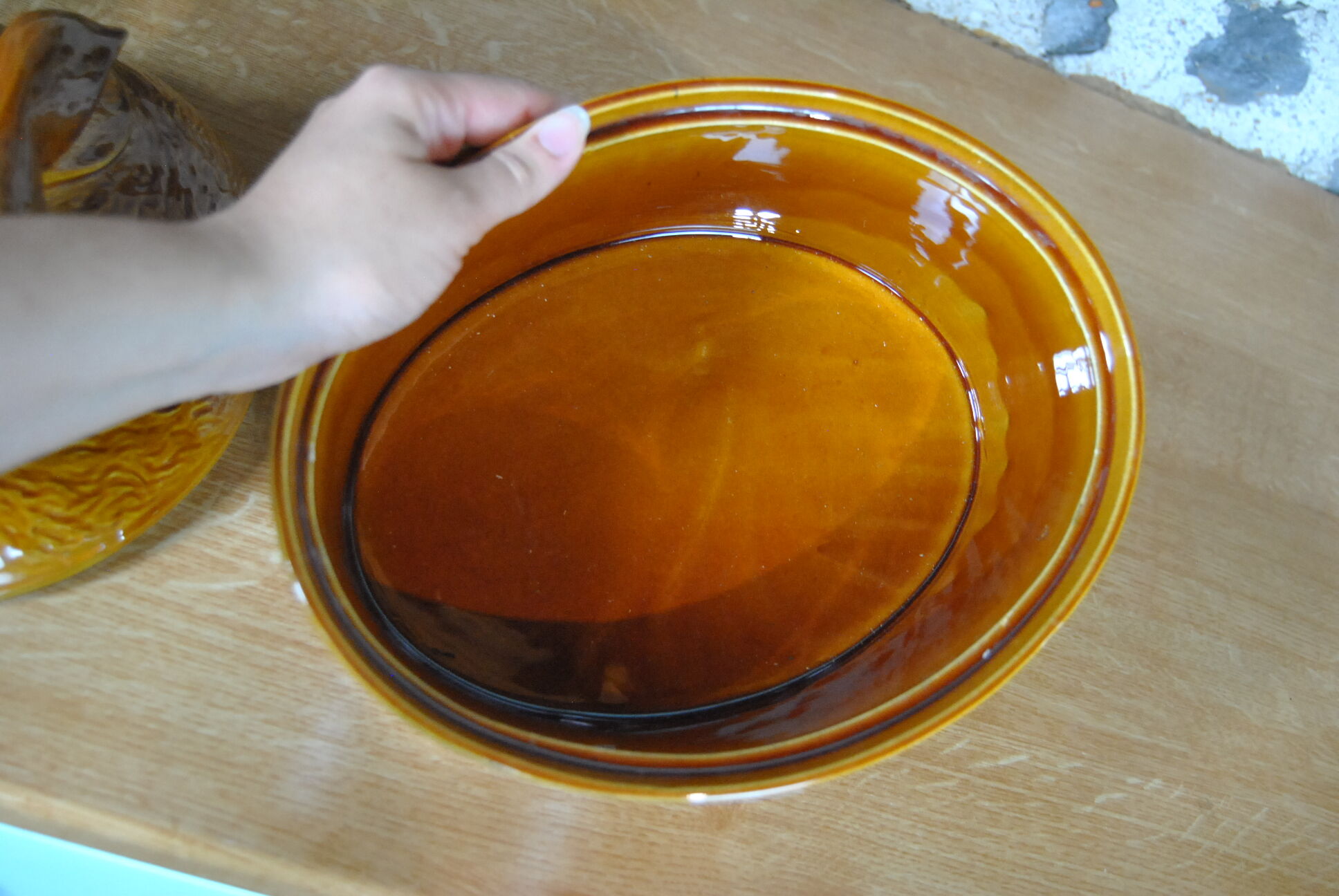 Vintage yellow enamelled rabbit terrine