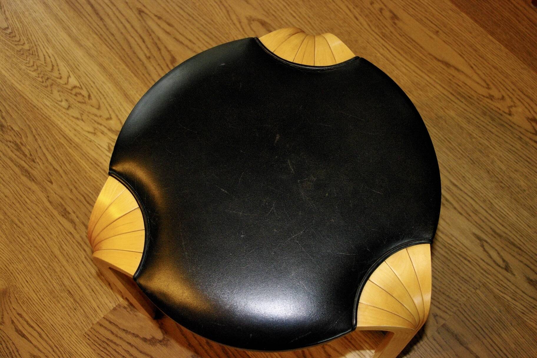 VINTAGE BIRCH AND LEATHER STOOL BY ALVAR AALTO FOR ARTEK