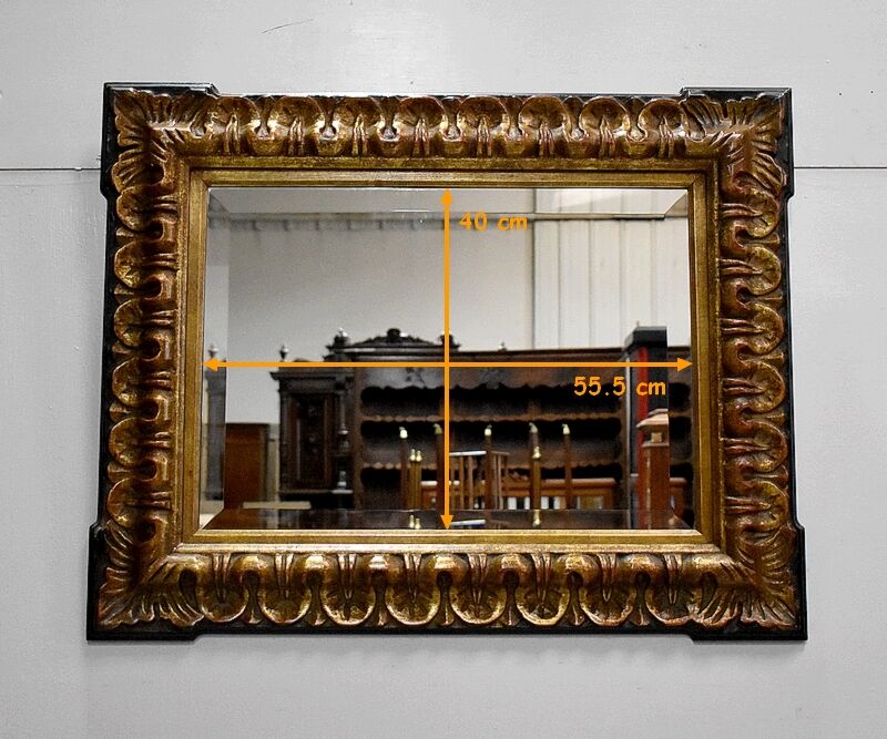 Gold-tinted wooden and stucco rectangular mirror - 1920