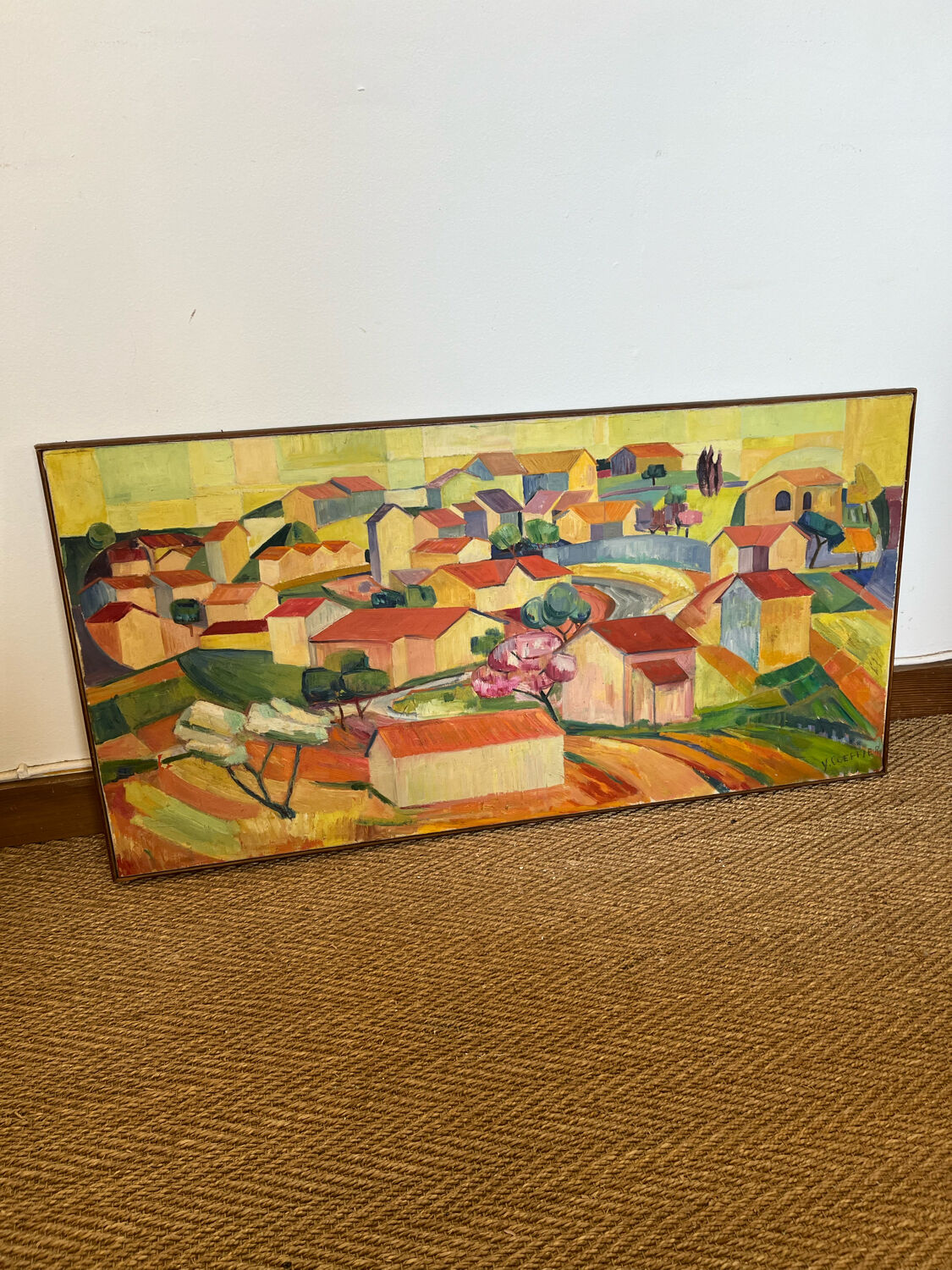 Contemporary painting cubist landscape on canvas