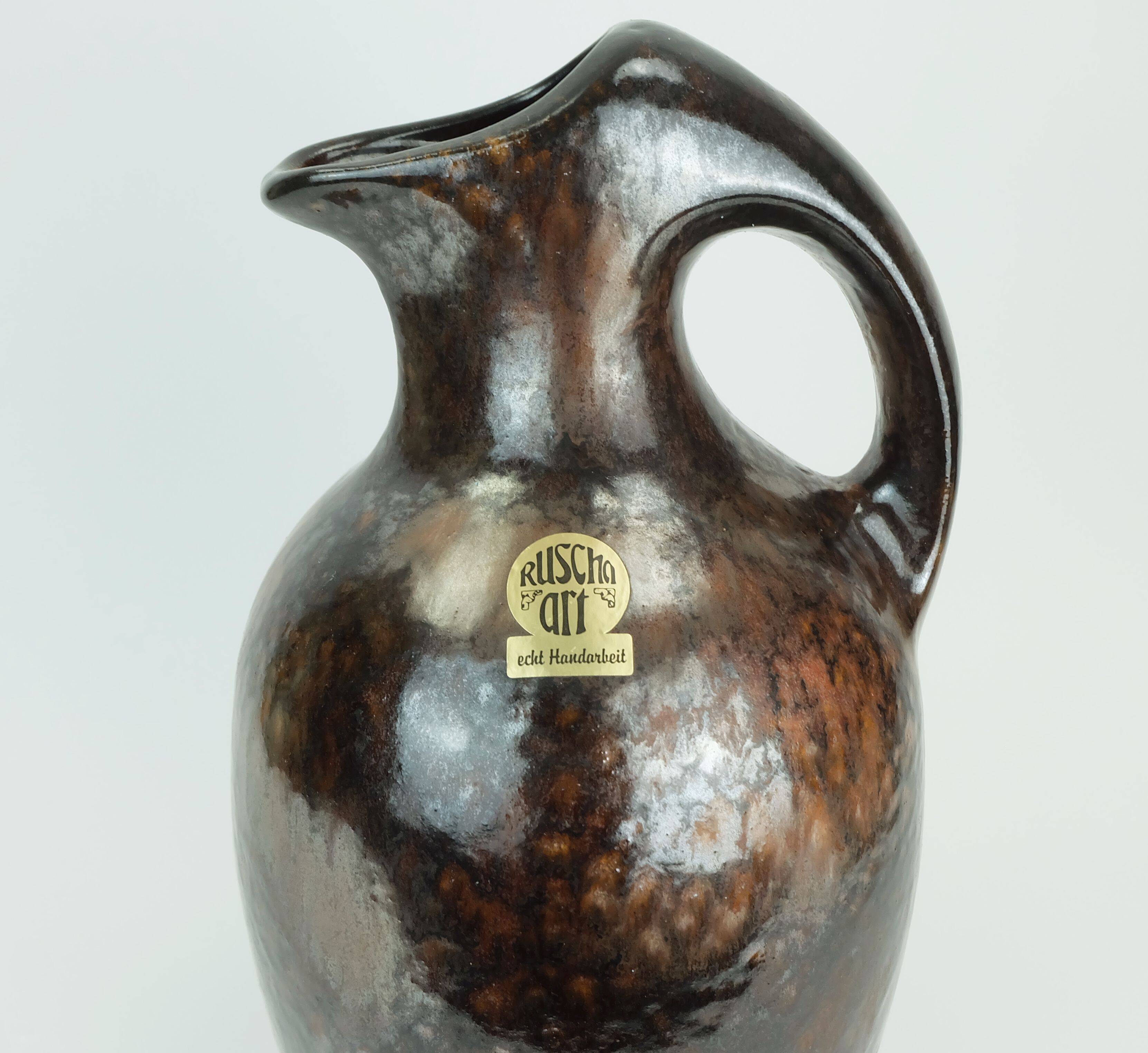 ruscha art VASE jug drip glaze shades of purple black brown 1970 80s