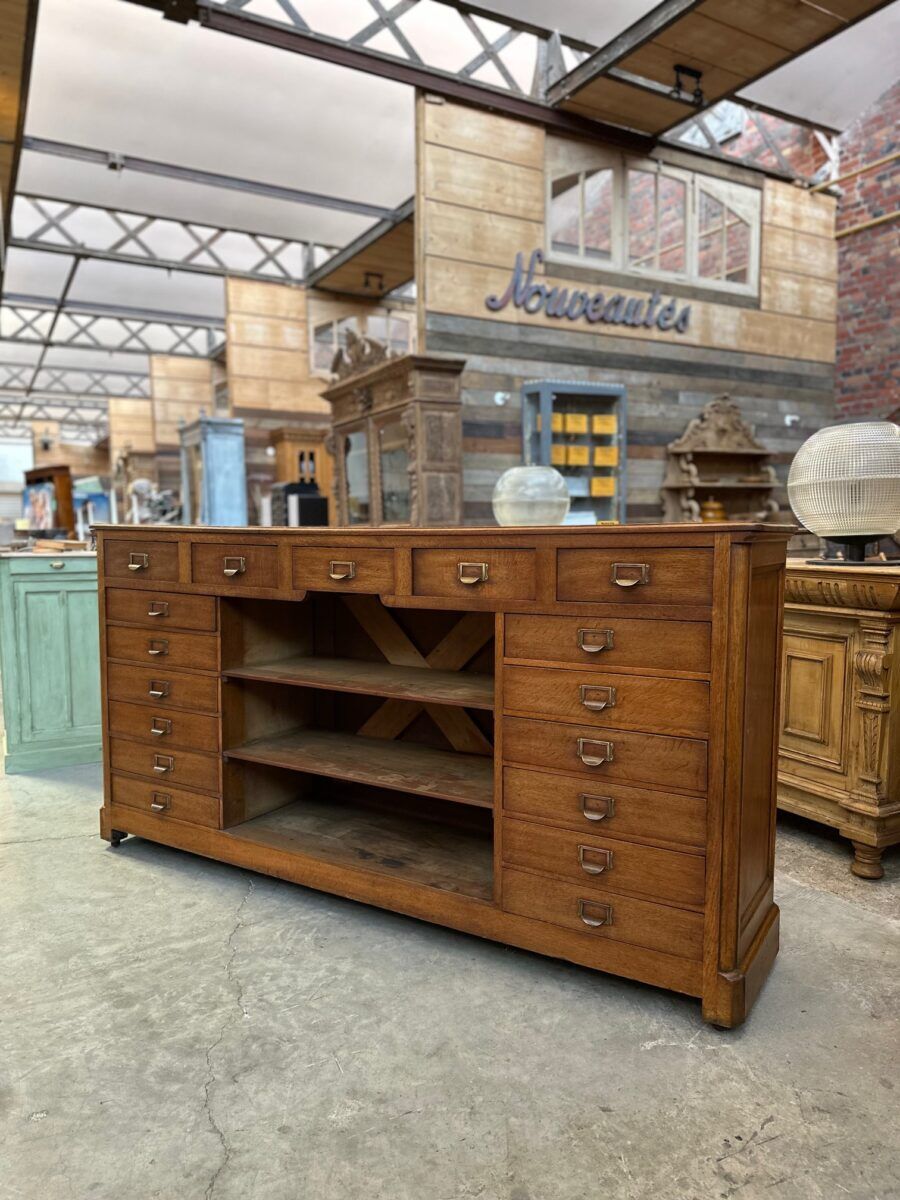 Early 20th-century oak hardware counter