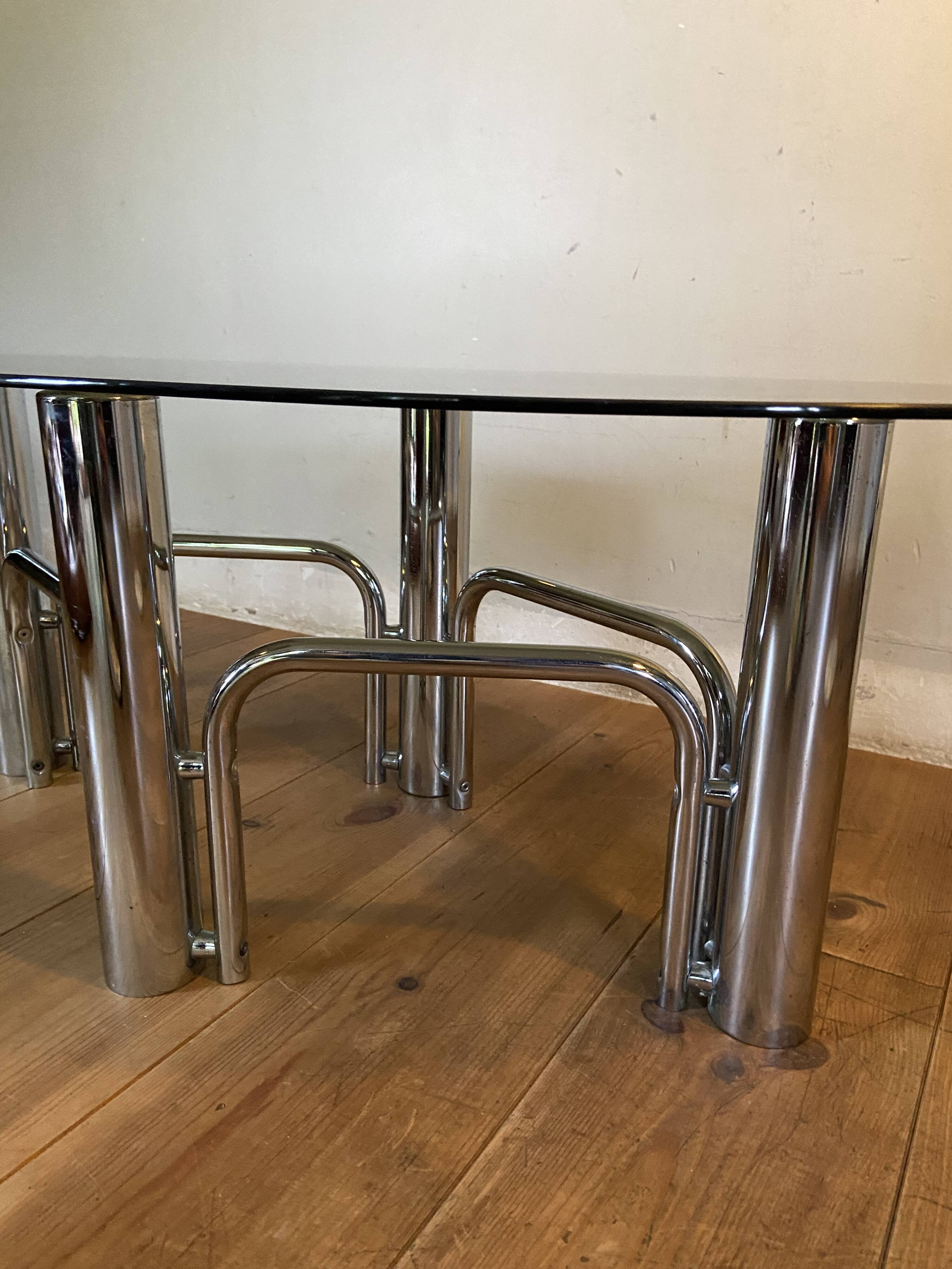 70s chrome and oval smoked glass coffee table