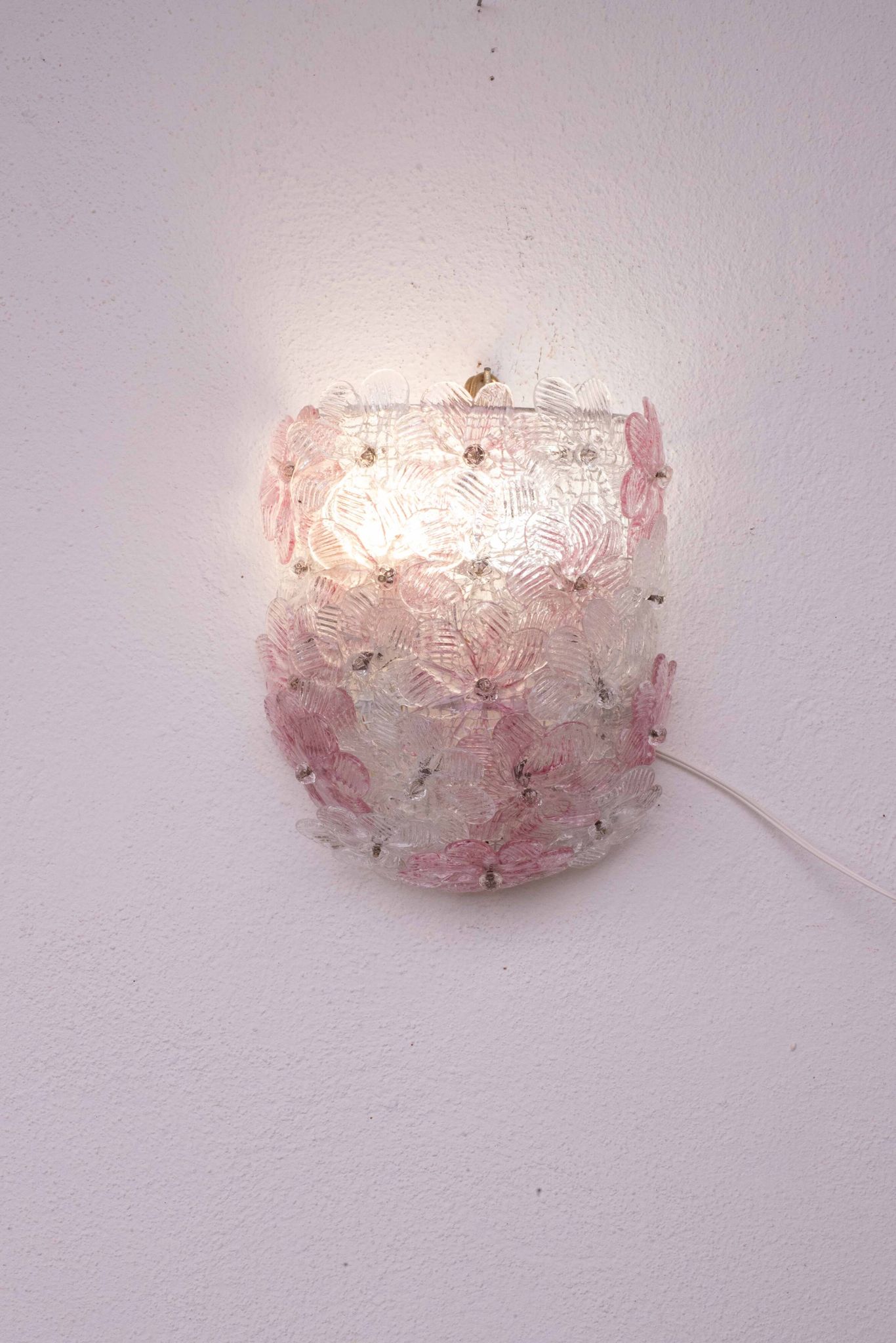 Set of 2 Murano Wall Light Pink Flower by Seguso, 1970