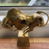 After Dali: gilded bronze sculpture depicting an abstract bull