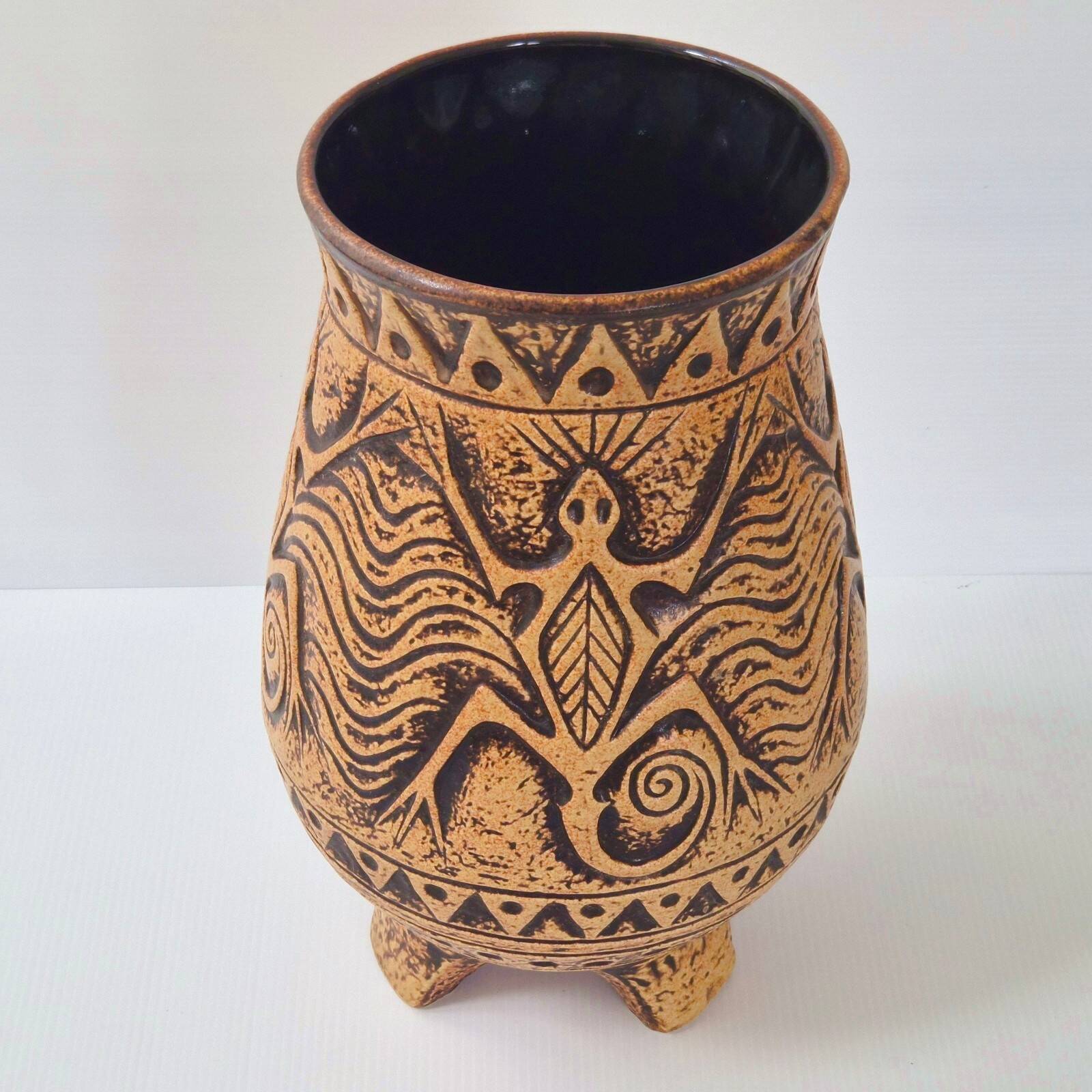 Vintage tripod vase with lizards 1960 jasba ceramic 60s 1960s maya tiki
