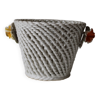 Cache pot panier tressé barbotine vintage