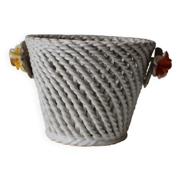 Vintage woven barbotine basket planter