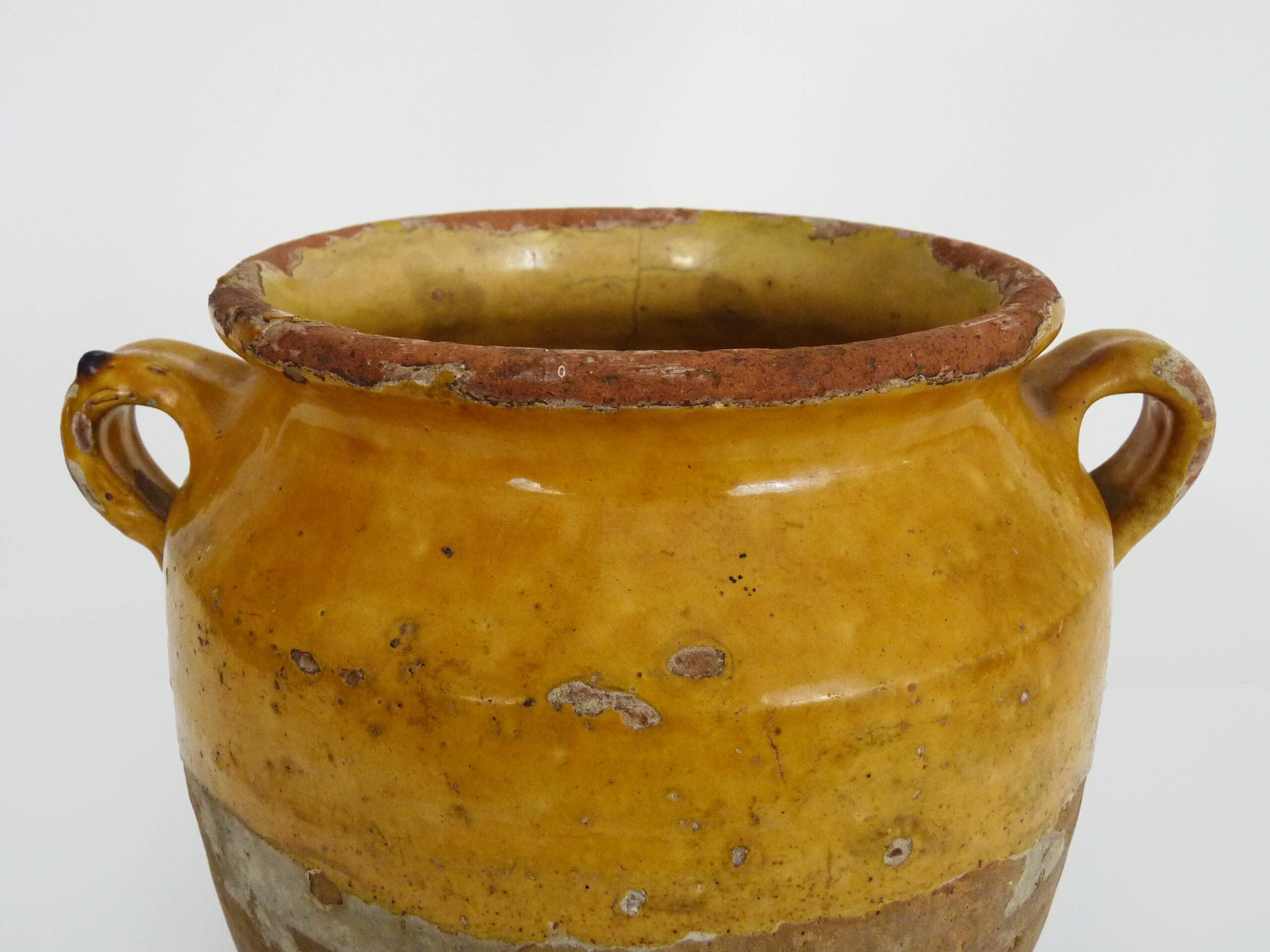 Glazed yellow confit pot, south west of France. Storage jar. Pyrenees 19th century