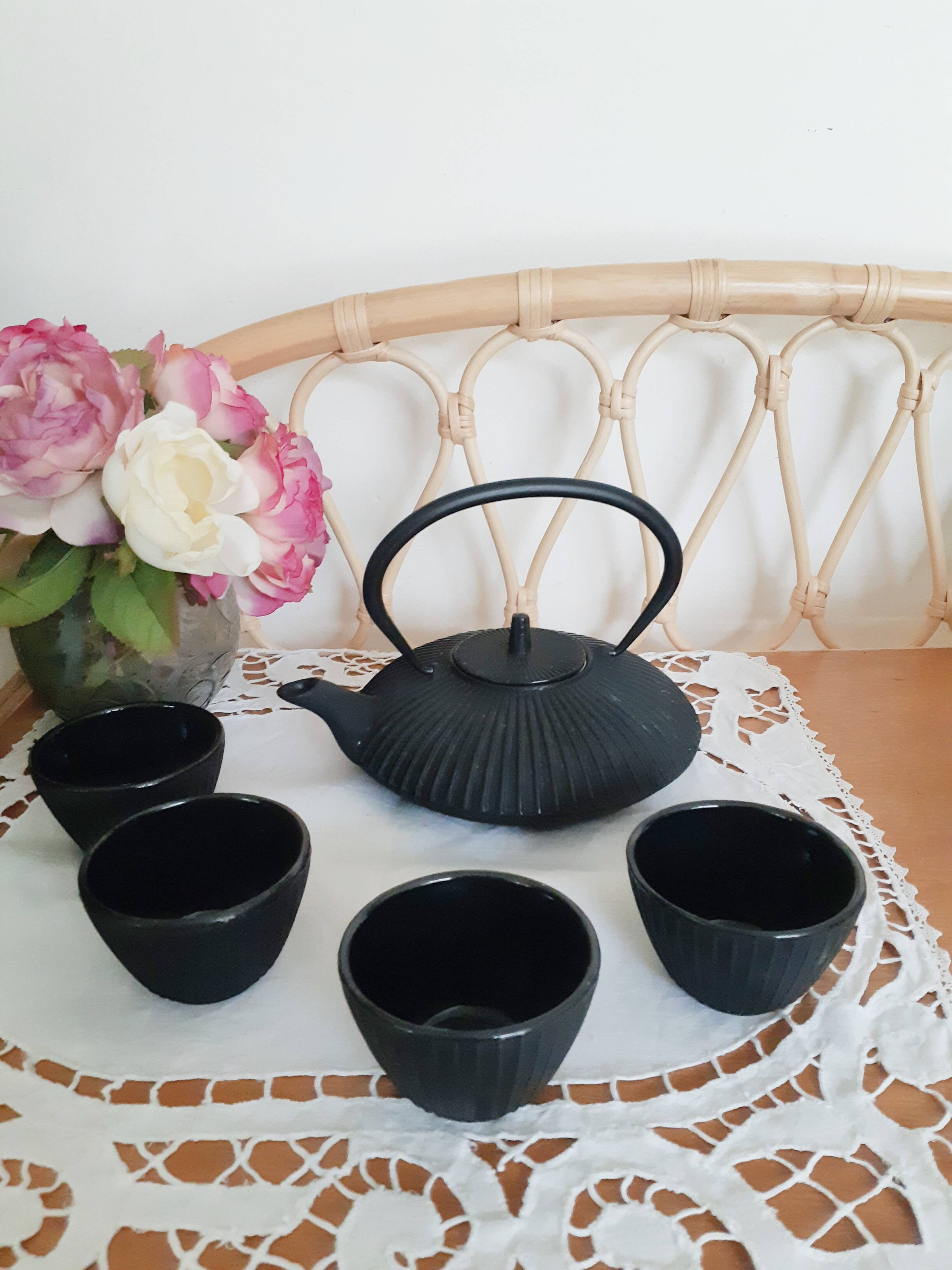Japanese black cast iron tea set