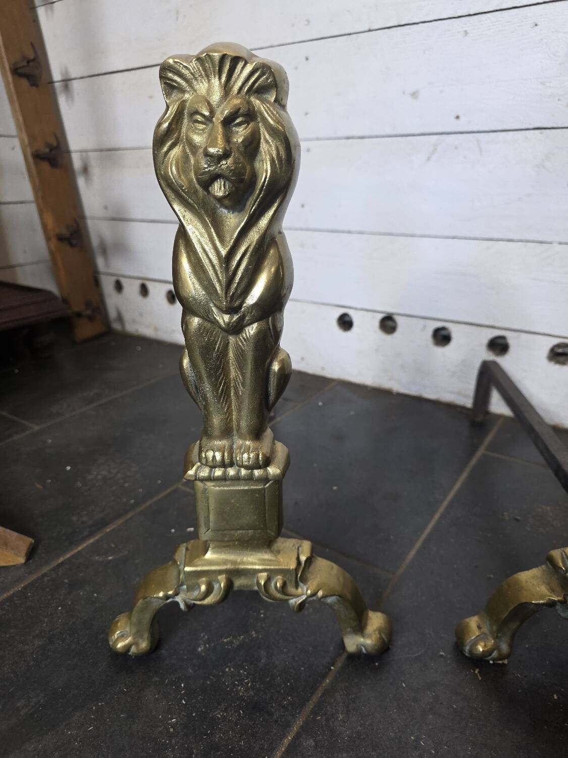 Pair of Empire neoclassical bronze andirons