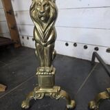 Pair of Empire neoclassical bronze andirons