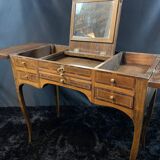 19th-century hairdresser with marquetry decoration on oak in the Louis XV Transition style.