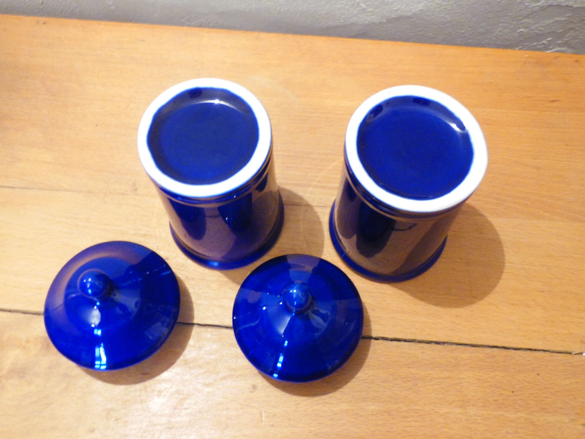 Duo of cobalt blue ceramic pots