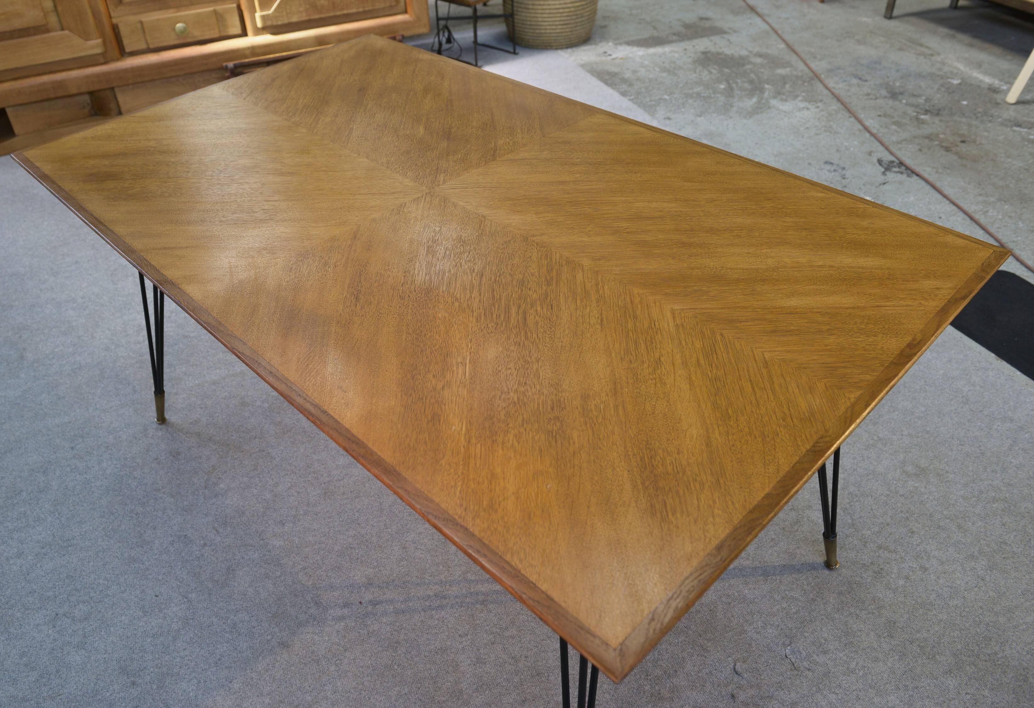 Oak table with cast iron and bronze legs, Italian design, 1960s