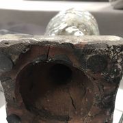Porte bougie en céramique type « Raku », craquelé gris bleu