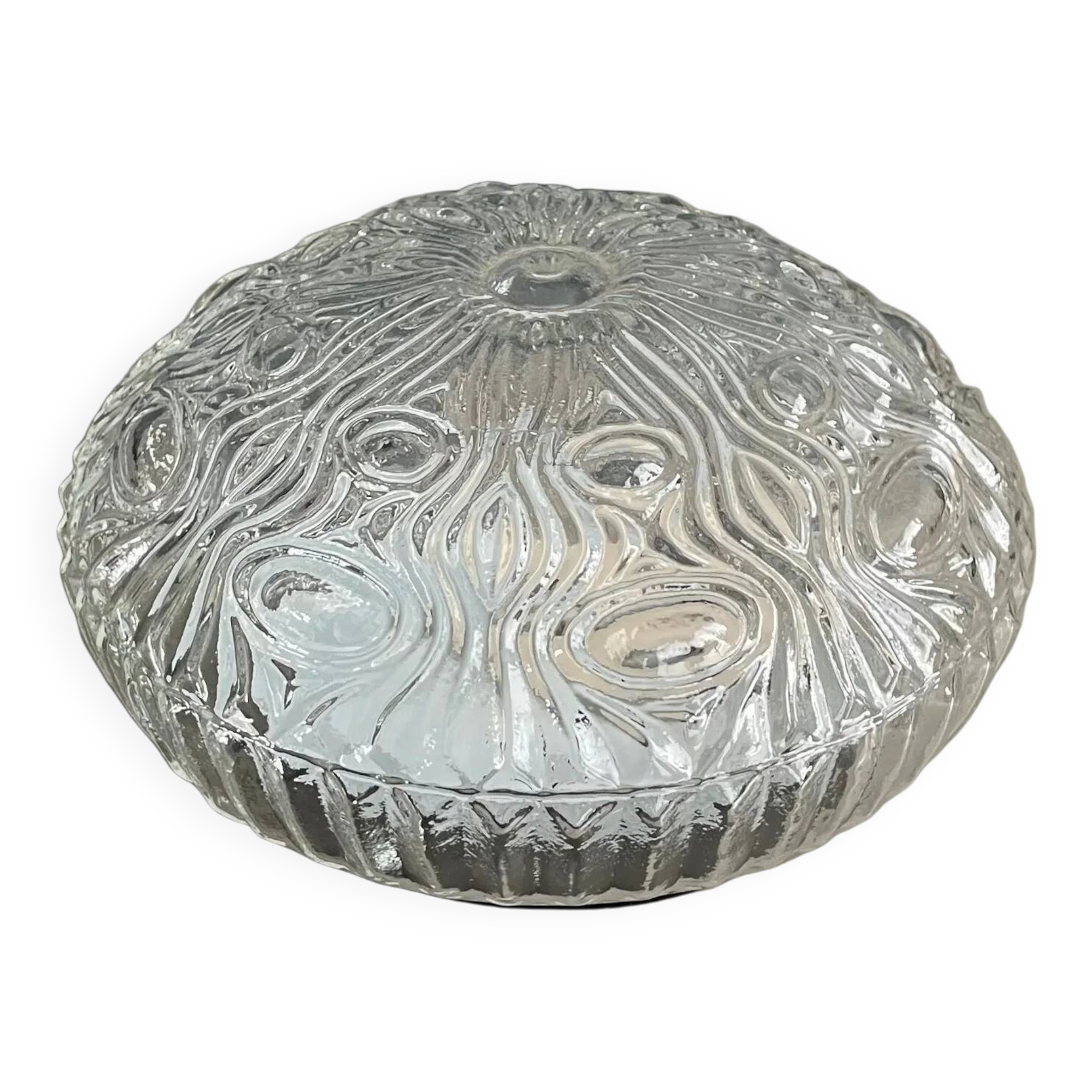 Ceiling light or wall light in moulded convex glass.
