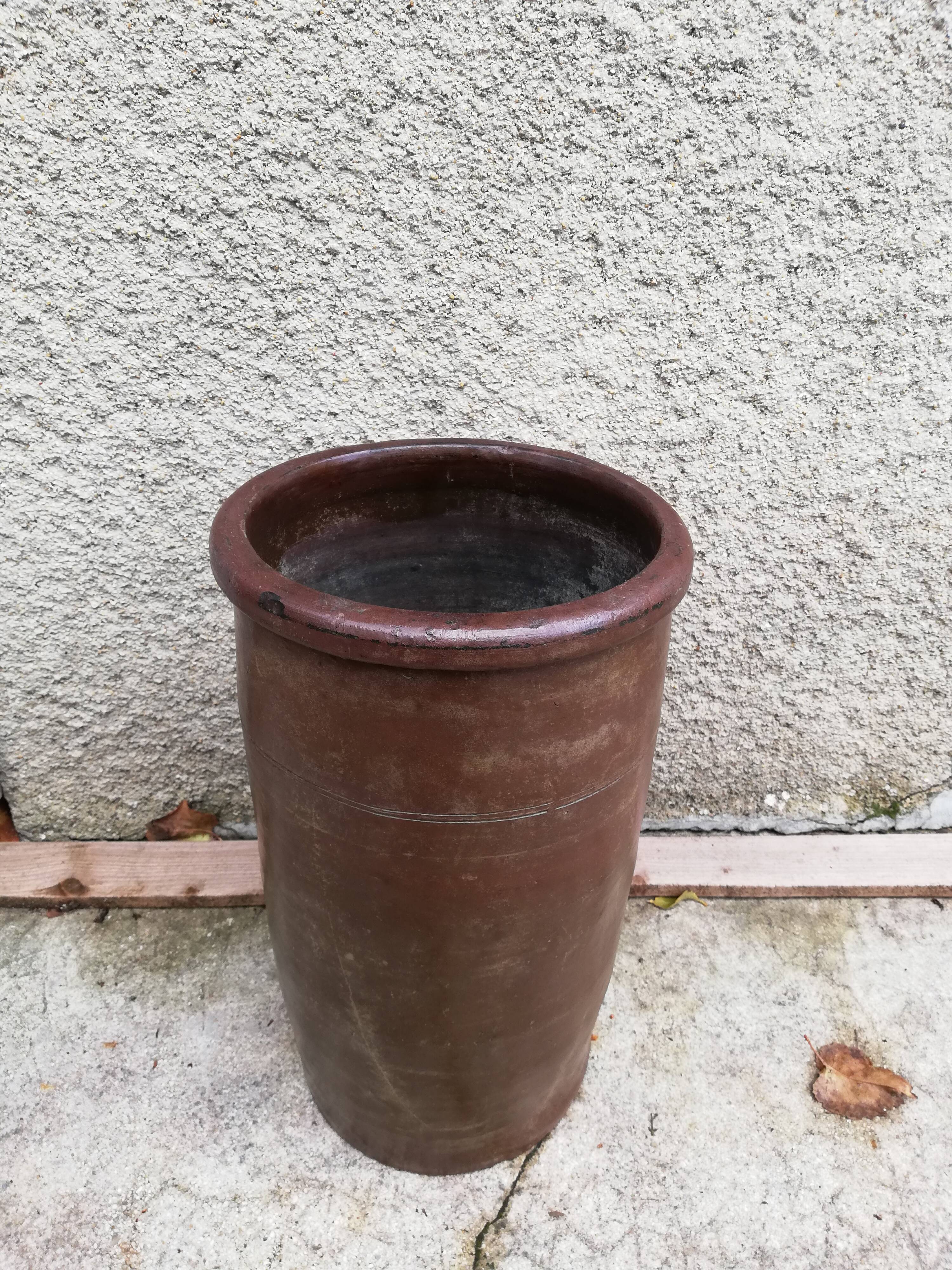 Brown glazed stoneware pot