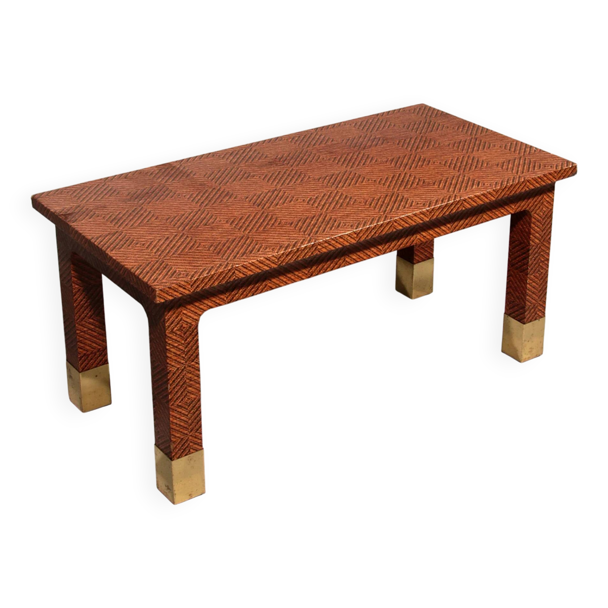 Harrison Van Horn wood and brass rectangle coffee table