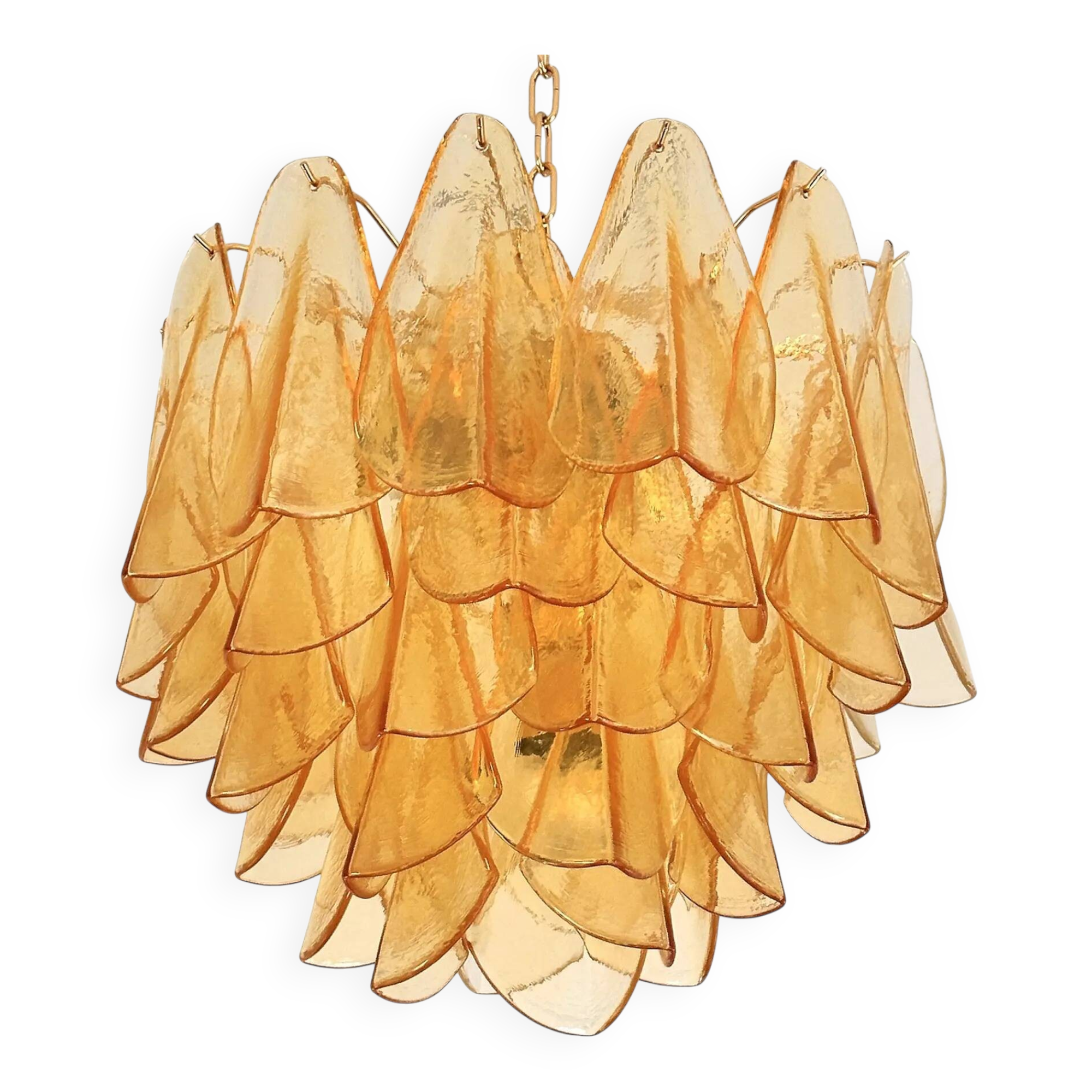 Contemporary Modern Amber "Rondini" Murano Glass Chandelier.