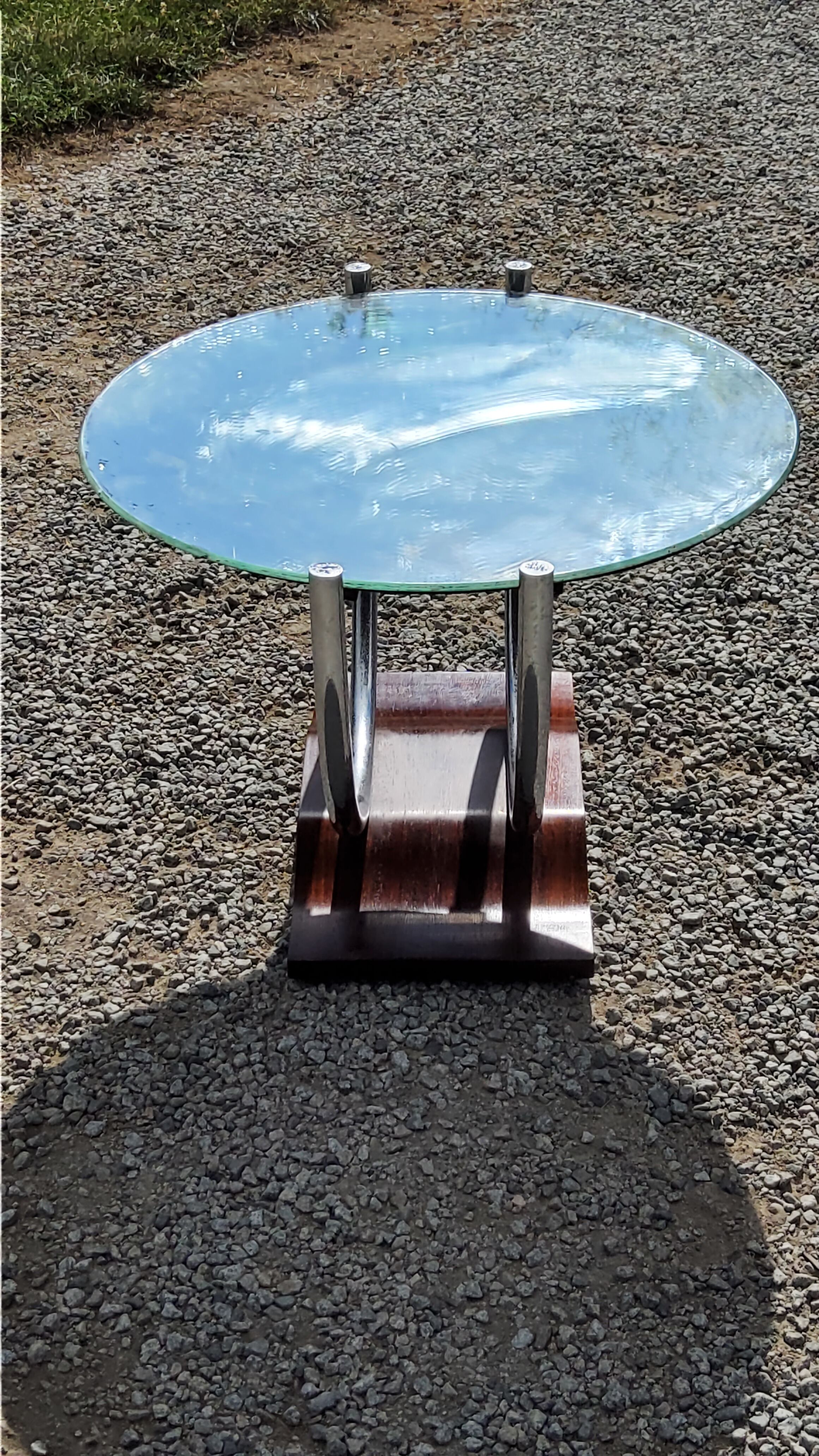 Art deco coffee table mirror base chrome and rosewood