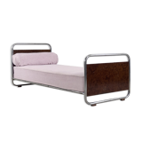 Vintage Art Déco Streamline Burled Wood Tubular Steel Bauhaus Bed, 1920s