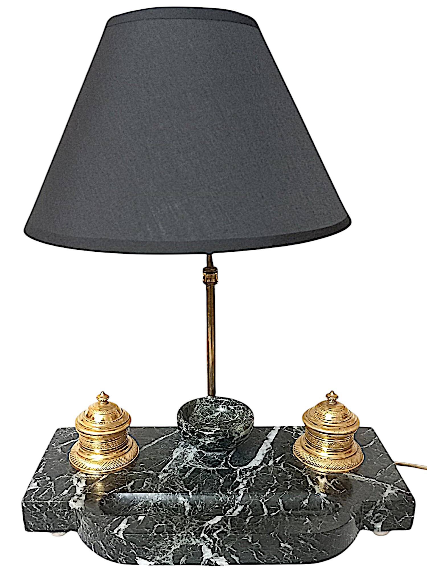 Marble and gilded bronze inkwell lamp