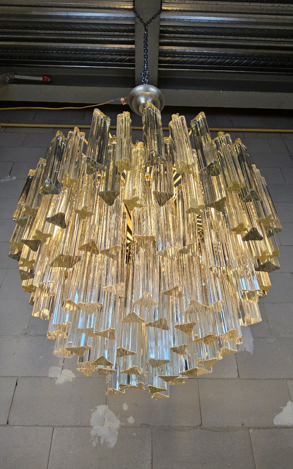 Vintage Italian crystal chandelier Venini Triedi Murano (1960s)