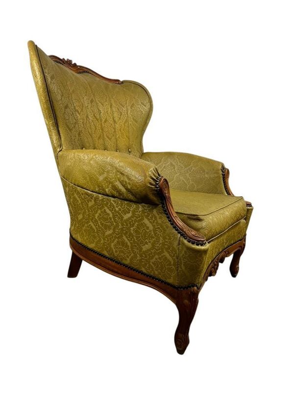 Fauteuil baroque vintage jaune moutarde / fauteuil club / fauteuil une place