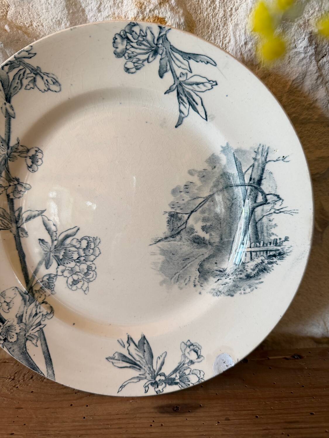 Plate on pedestal Creil and Montereau model Cherry Tree