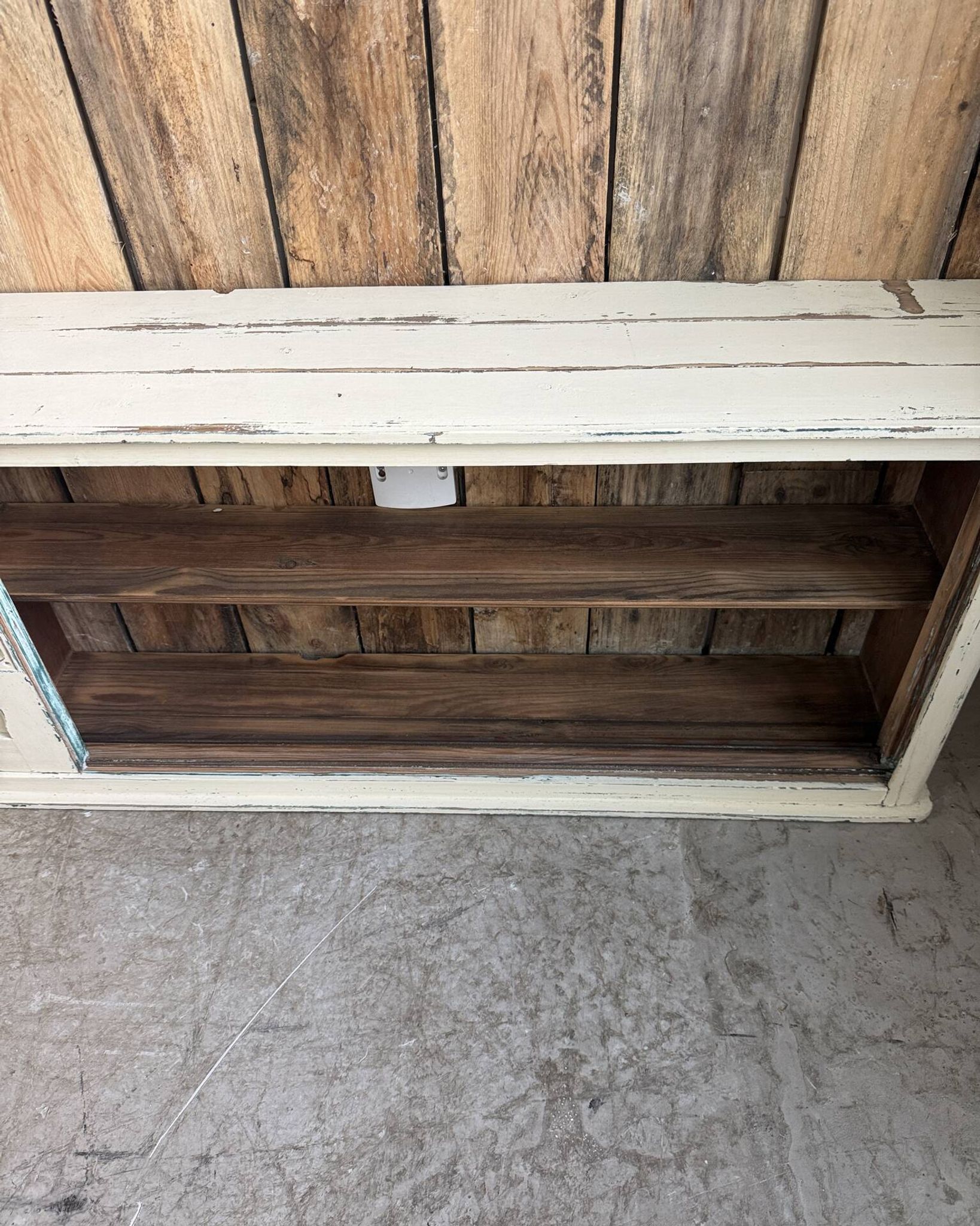 Vintage patinated work cabinet with sliding doors (renovated)