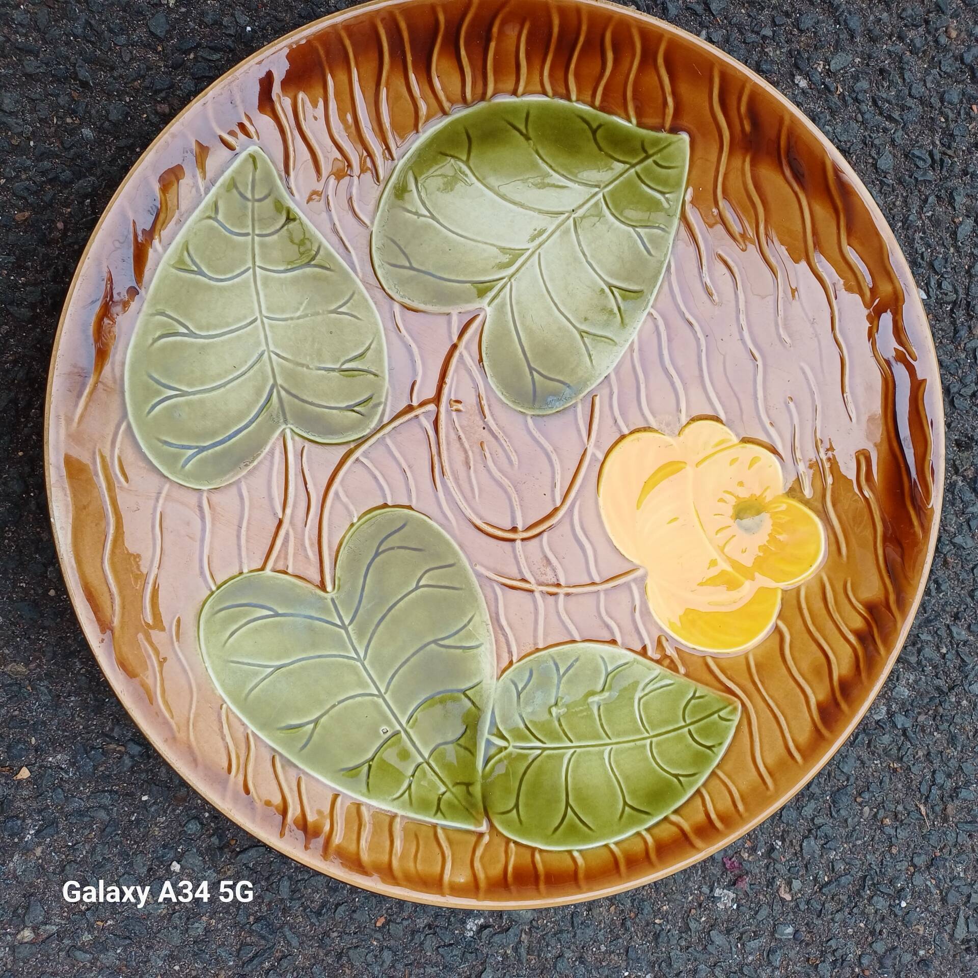 Rare large Majolica plate Nénuphar – Sarreguemines Vintage