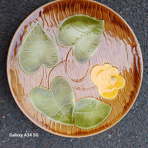 Rare grand plat Majolique Nénuphar – Sarreguemines Vintage