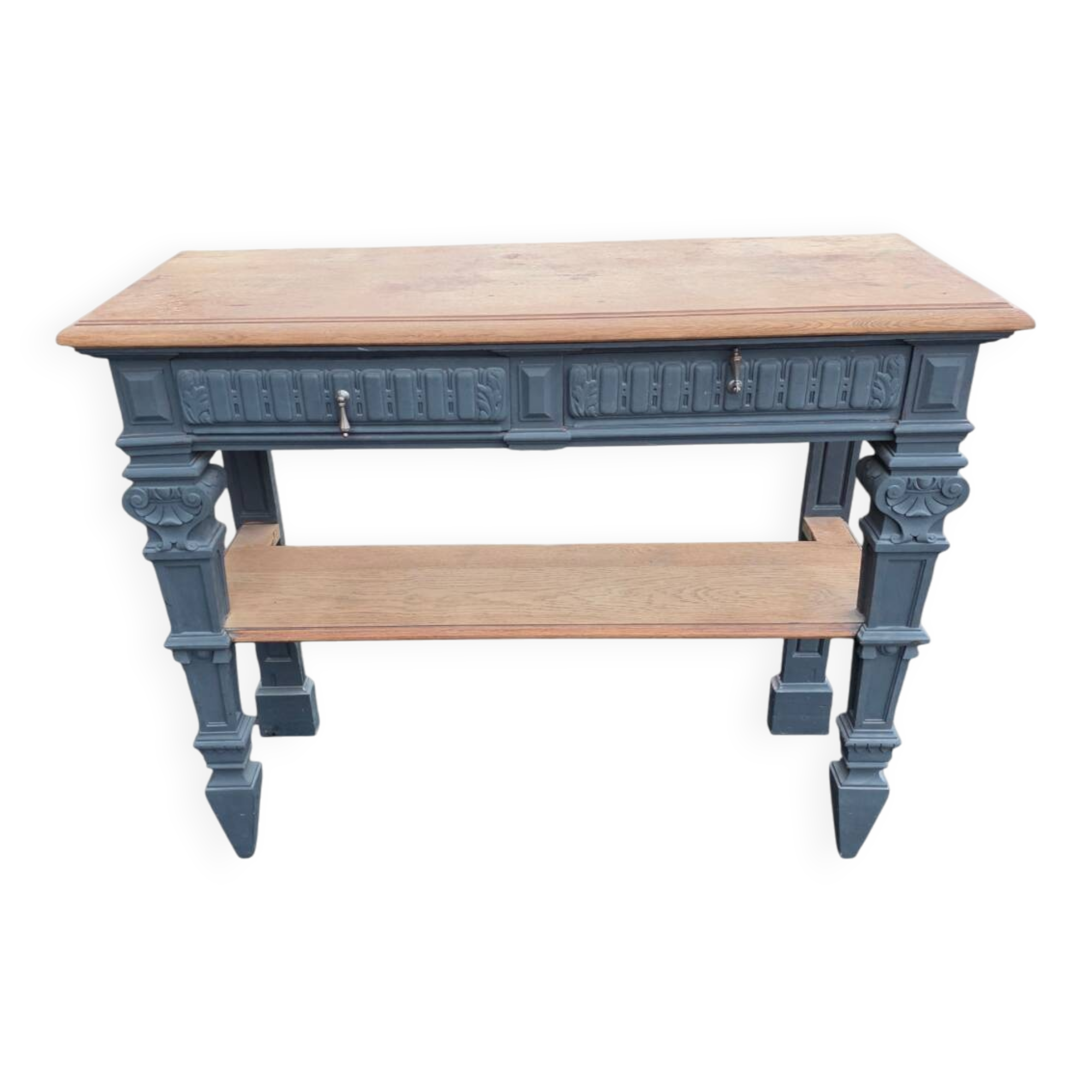 Console in patinated solid oak, late 19th century.