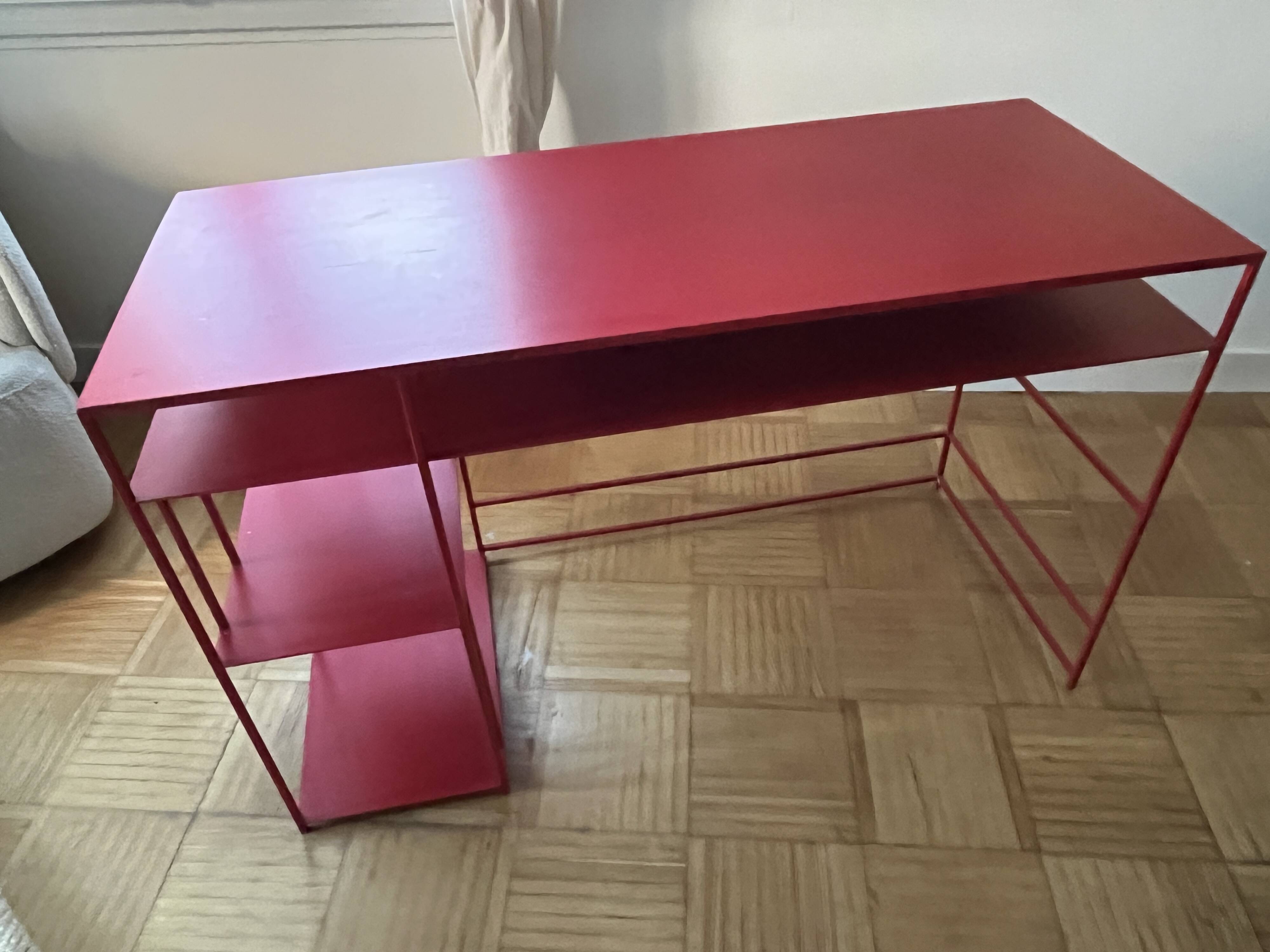 Red metal desk