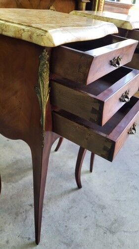 Pair of rosewood bedside tables with marble top