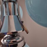 1930s Czech Art Deco Blue Opaline Glass and Chrome Four-Light Chandelier