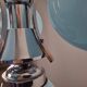 1930s Czech Art Deco Blue Opaline Glass and Chrome Four-Light Chandelier