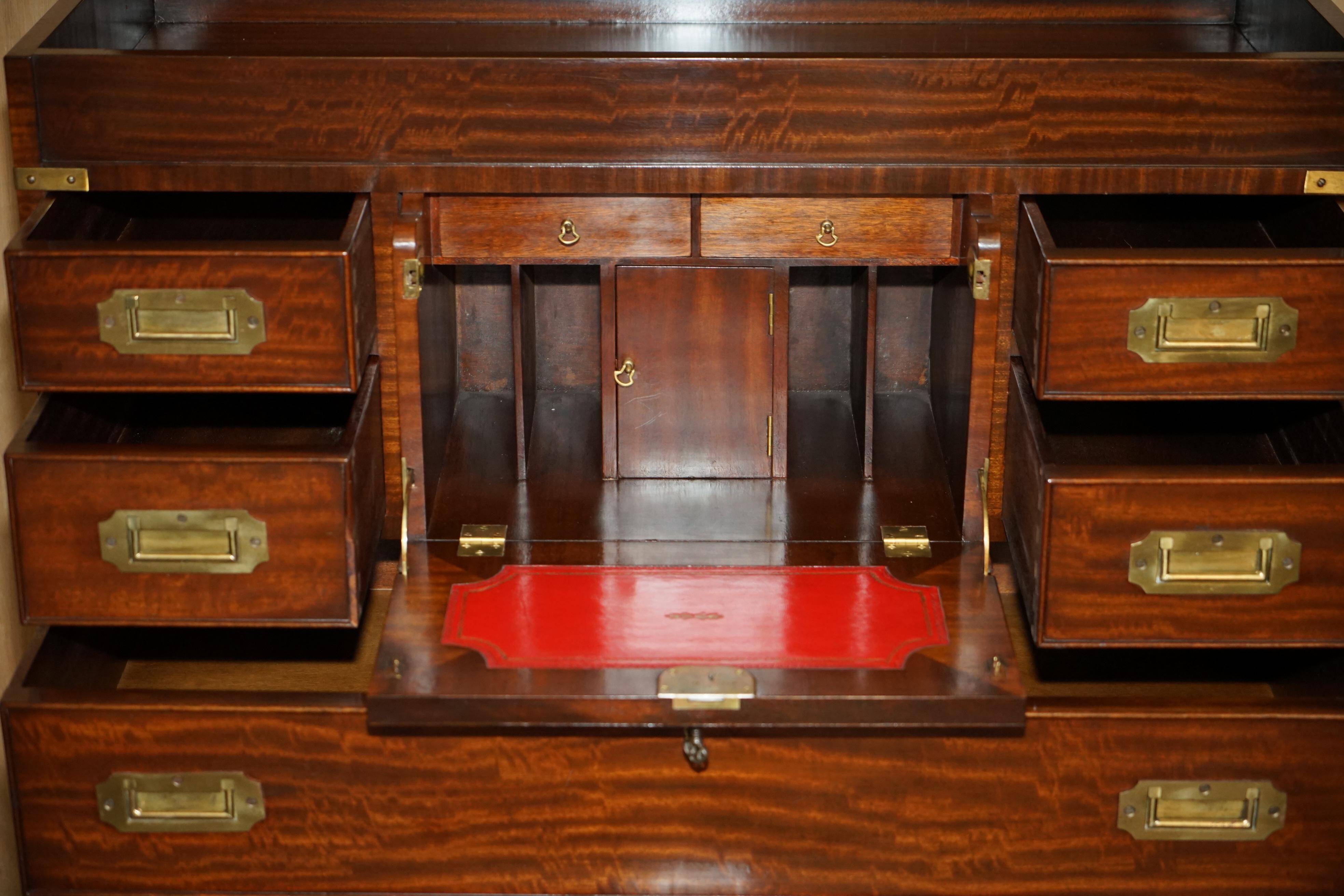Vintage military commode FINE hardwood, brass and leather.