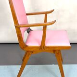 Vintage Italian wood accent chair in pink leatherette. Italy 1950s