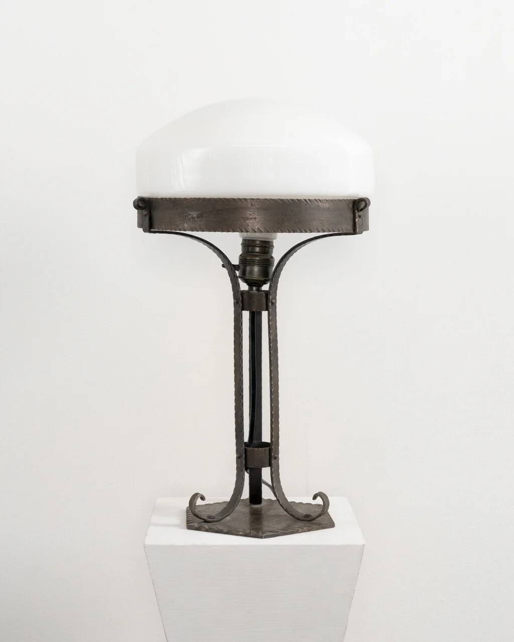 Vintage wrought iron and opaline glass Strindberg lamp