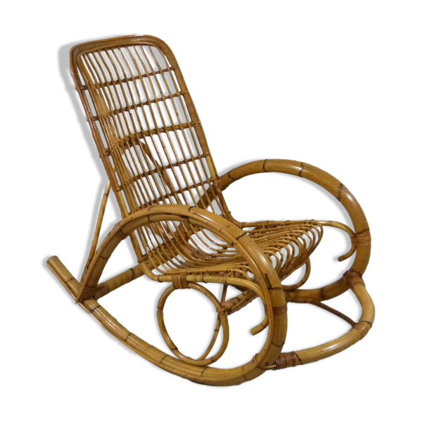 Rocking-chair en rotin, années 1960