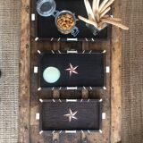 Set of 3 nesting trays with wood and bone marquetry